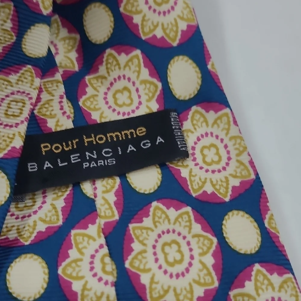 Balenciaga Silk Men's Blue and Cream Patterned Tie